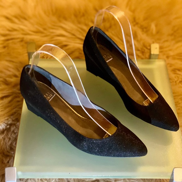 Stuart Weitzman Textured Black Suede Wedges - Picture 1 of 8